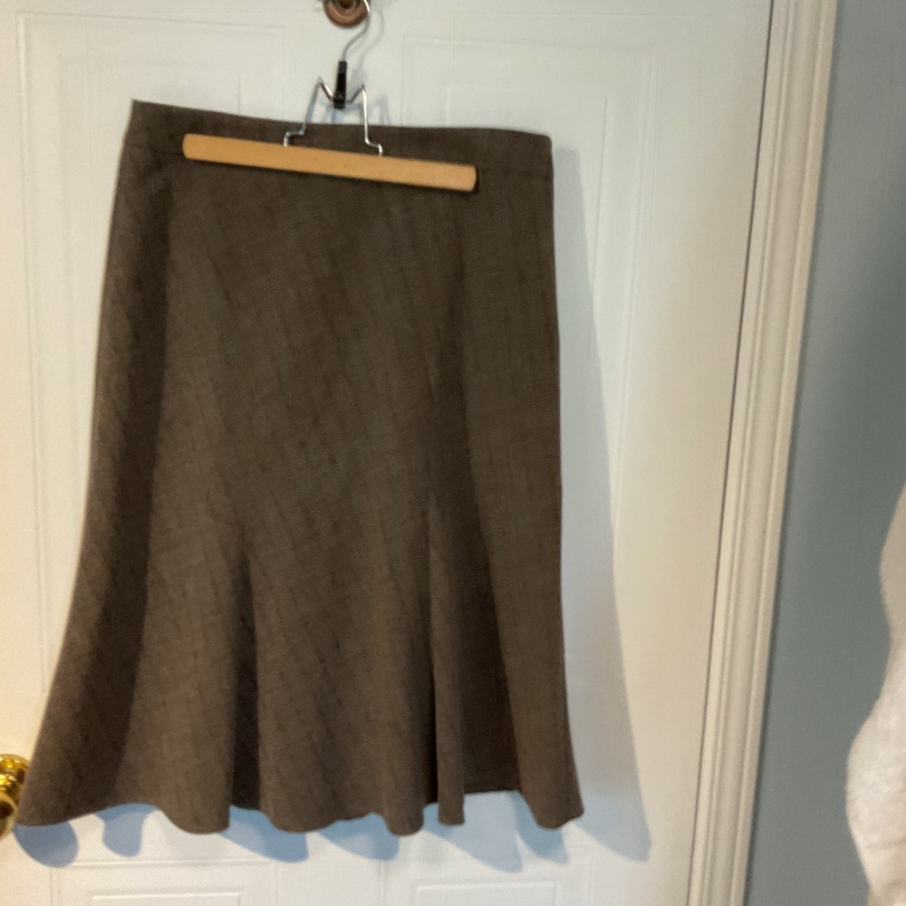 Marella Pinstripe Skirt Womens 6 Brown Excellent Made in Italy Flared Midi